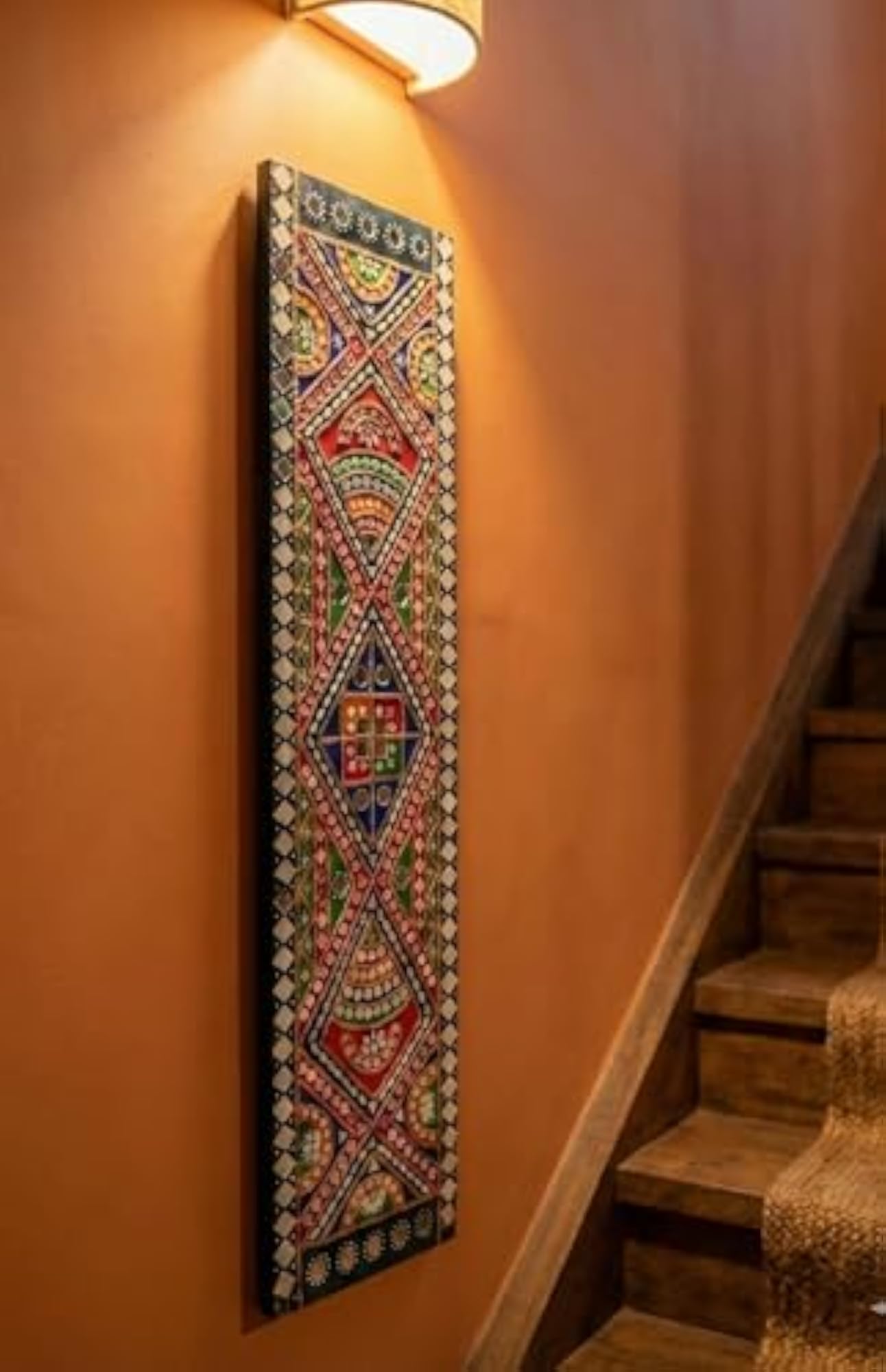 Handmade Lippan Vertical Wall Panel with Multicolor Mirror Work